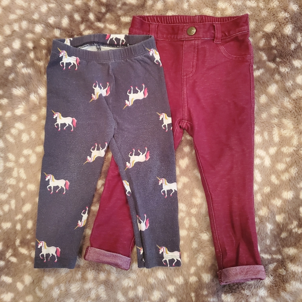 Old Navy Bundle of 2 Pants, 18 - 24 Month Girl, Unicorn, Red Jegging